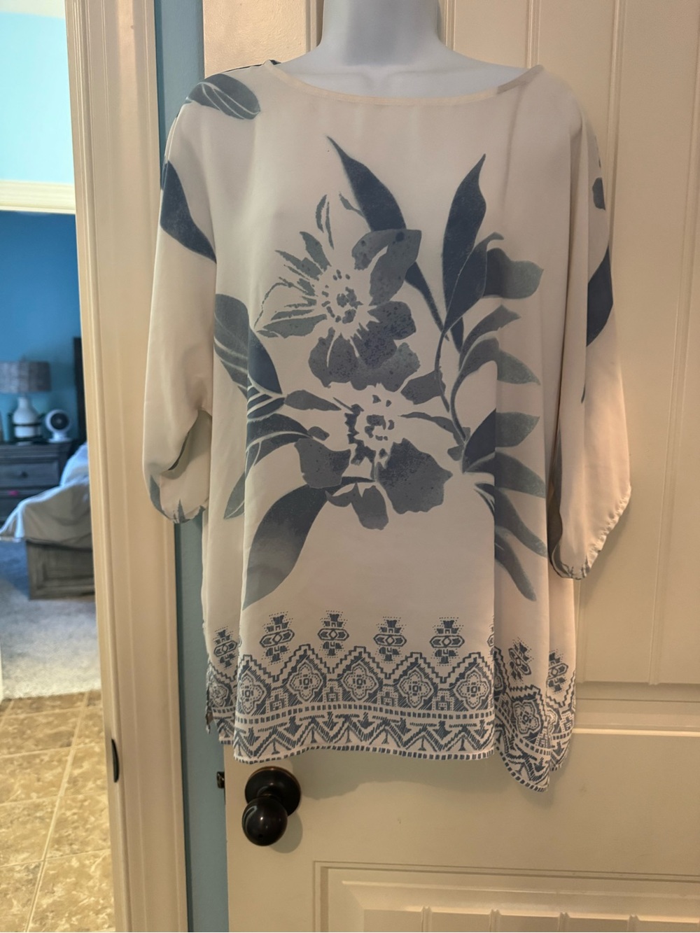Chico's Blue Floral Tunic on Cream
